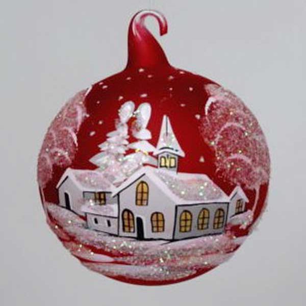 Extra Large Glass Ball Ornament White Cottages Glass by Iness